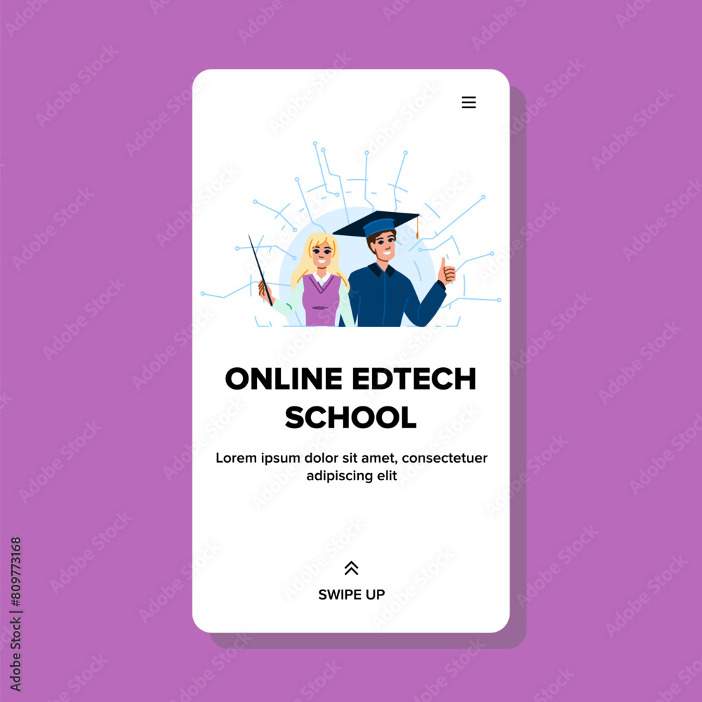 education online edtech school vector. learning virtual, classroom digital, platform students education online edtech school web flat cartoon illustration