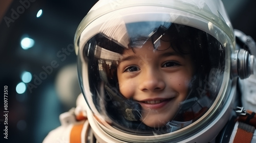Little boy wearing an astronaut suit
