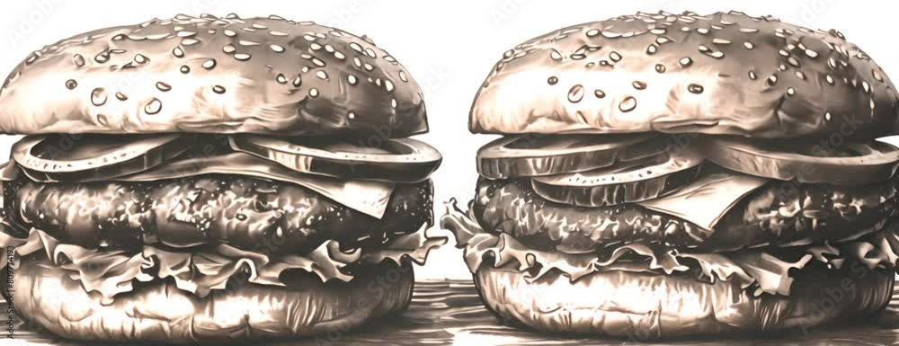 Double burger fast food hand drawn sketch illustration 4K Video