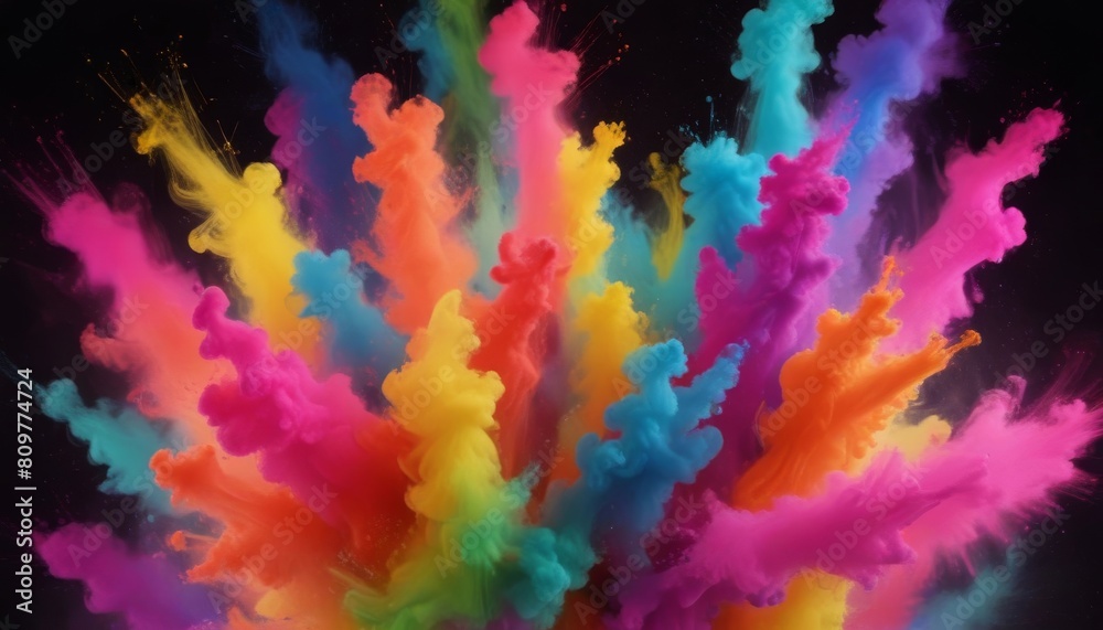 Clubs of multicolored neon smoke, ink. An explosion, a burst of holi paint. Abstract psychedelic pastel light background Clubs of multicolored neon smoke, ink. An explosion, a burst of holi paint. Abstract psychedelic pastel light background