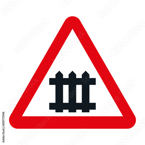 DANGER TRAFFIC SIGNS OF SPAIN, P-7 - Level crossing with barriers - SVG