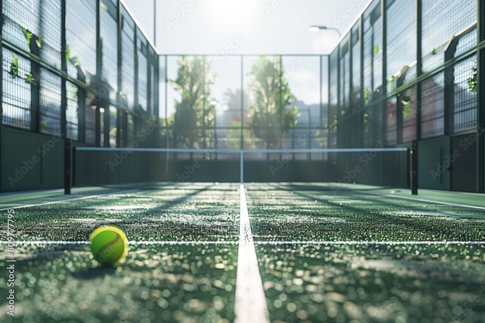 custom made wallpaper toronto digitalClose-up shot of a bright yellow tennis ball on the green floor of a newly installed paddle tennis court