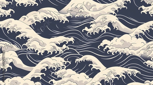 Vintage style illustration of rolling ocean waves
