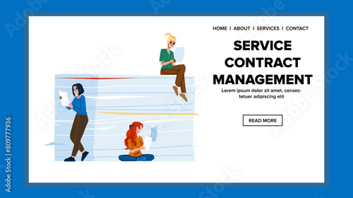 agreement service contrac management vector. vendor procurement, compliance renewal, performance tracking agreement service contrac management web flat cartoon illustration