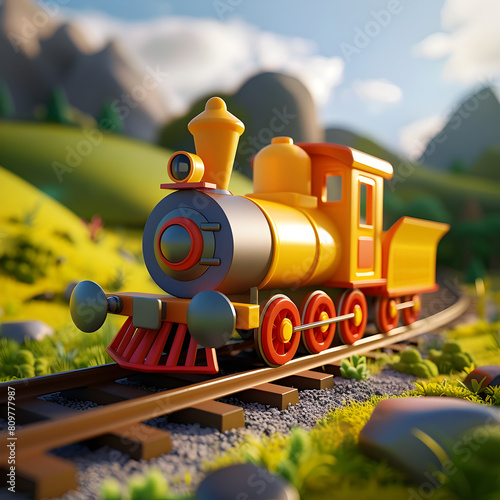 Charming Cartoon Train in Scenic Countryside Landscape for Advertising and Social Media Templates
