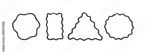 Doodle wave curve edge frame. Brush hand drawn square, circle, triangle. Wavy rectangle borders. 