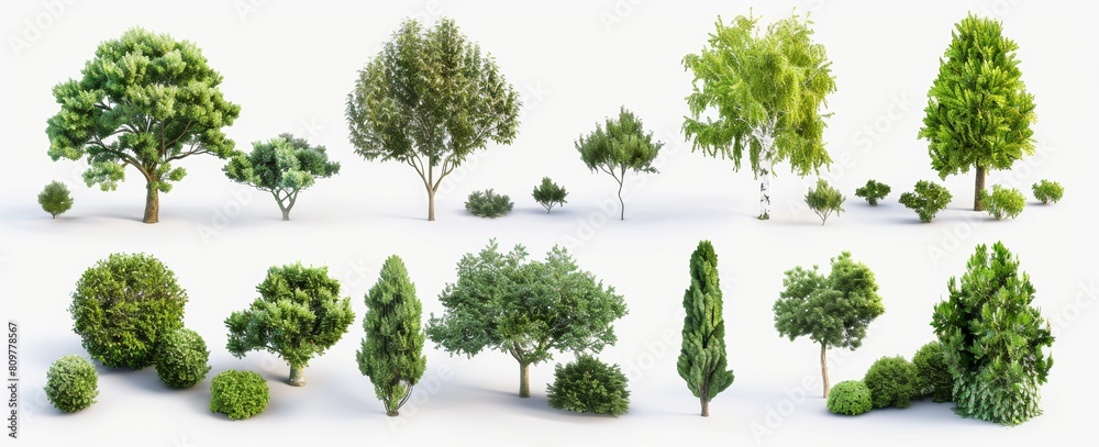 Fototapeta premium Green tree isolated on white background set