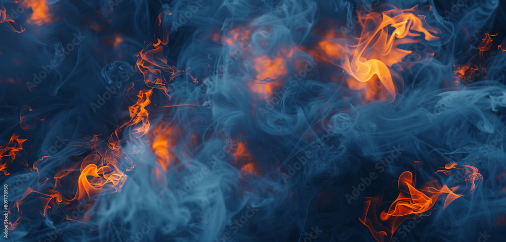 Fototapeta premium Energizing event backdrop with soft indigo smoke and vivid neon orange loops.