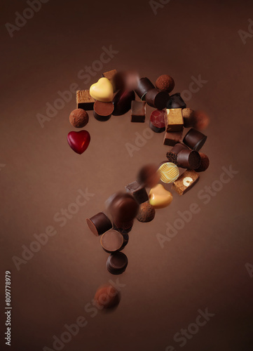  chocolate candies on brown background