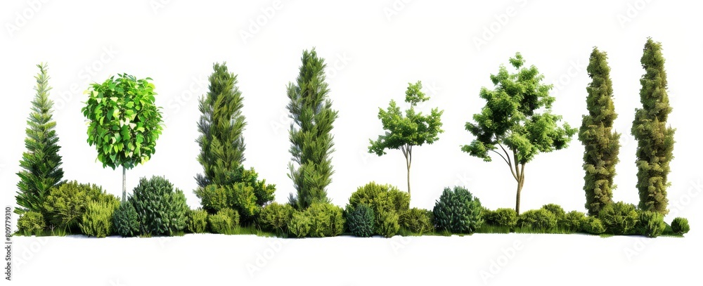 Fototapeta premium Green tree isolated on white background set