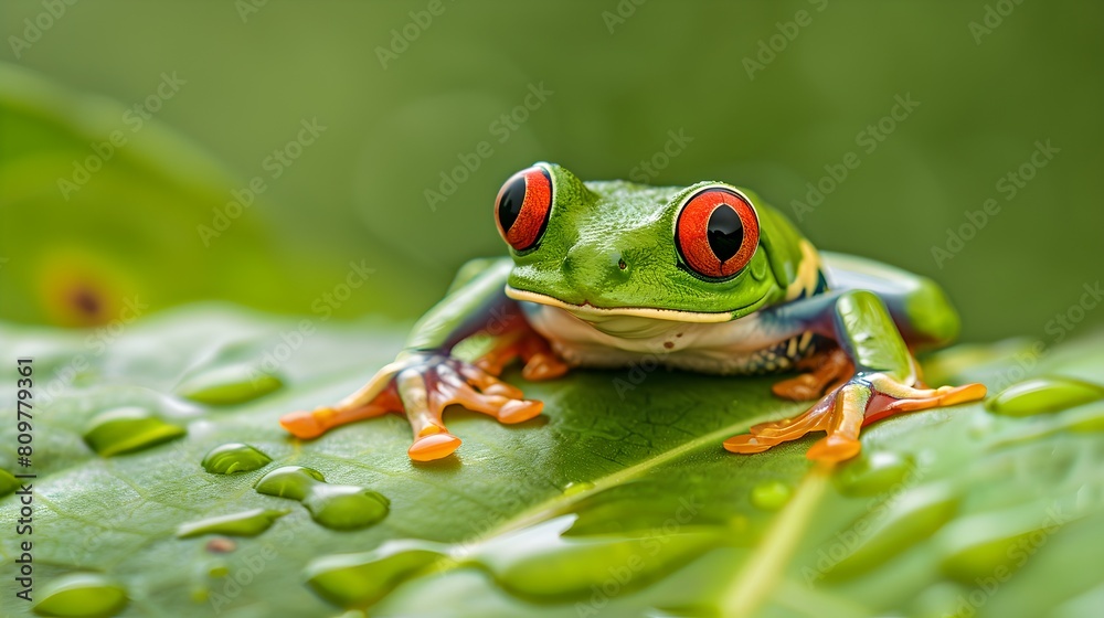 Vibrant Red-eyed Tree Frog Perched on a Lush Green Leaf. Nature Photography, Exotic Wildlife, Rainforest Animal. Captured in Natural Habitat. AI Vibrant Red-eyed Tree Frog Perched on a Lush Green Leaf. Nature Photography, Exotic Wildlife, Rainforest Animal. Captured in Natural Habitat. AI