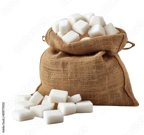 bag of sugar cubes isolated on transparent background