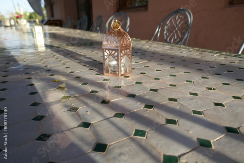 Moroccan tea light on table