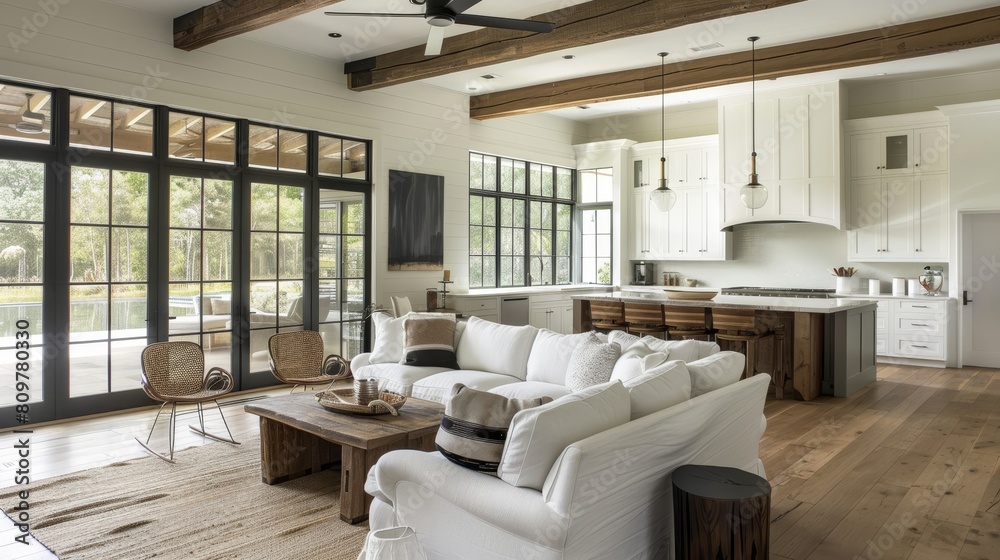 Modern design interior farmhouse living room with sofa
