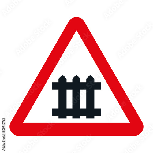 Obraz na plátně DANGER TRAFFIC SIGNS OF SPAIN, P-7 - Level crossing with barriers