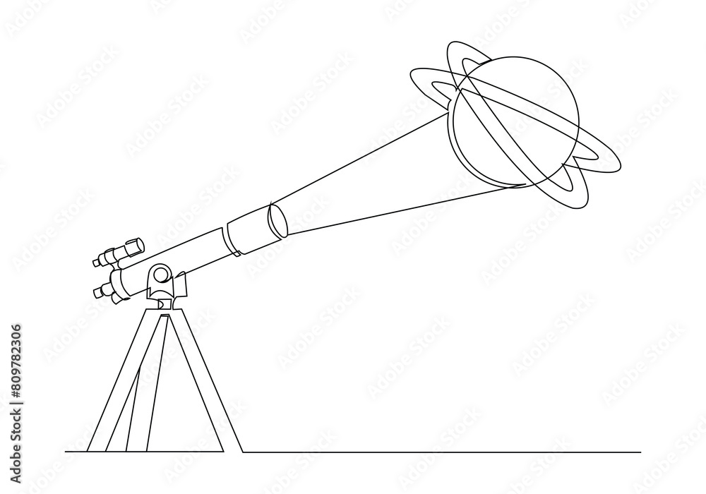 Continuous single one line sketch drawing of telescope optic magnifying ...