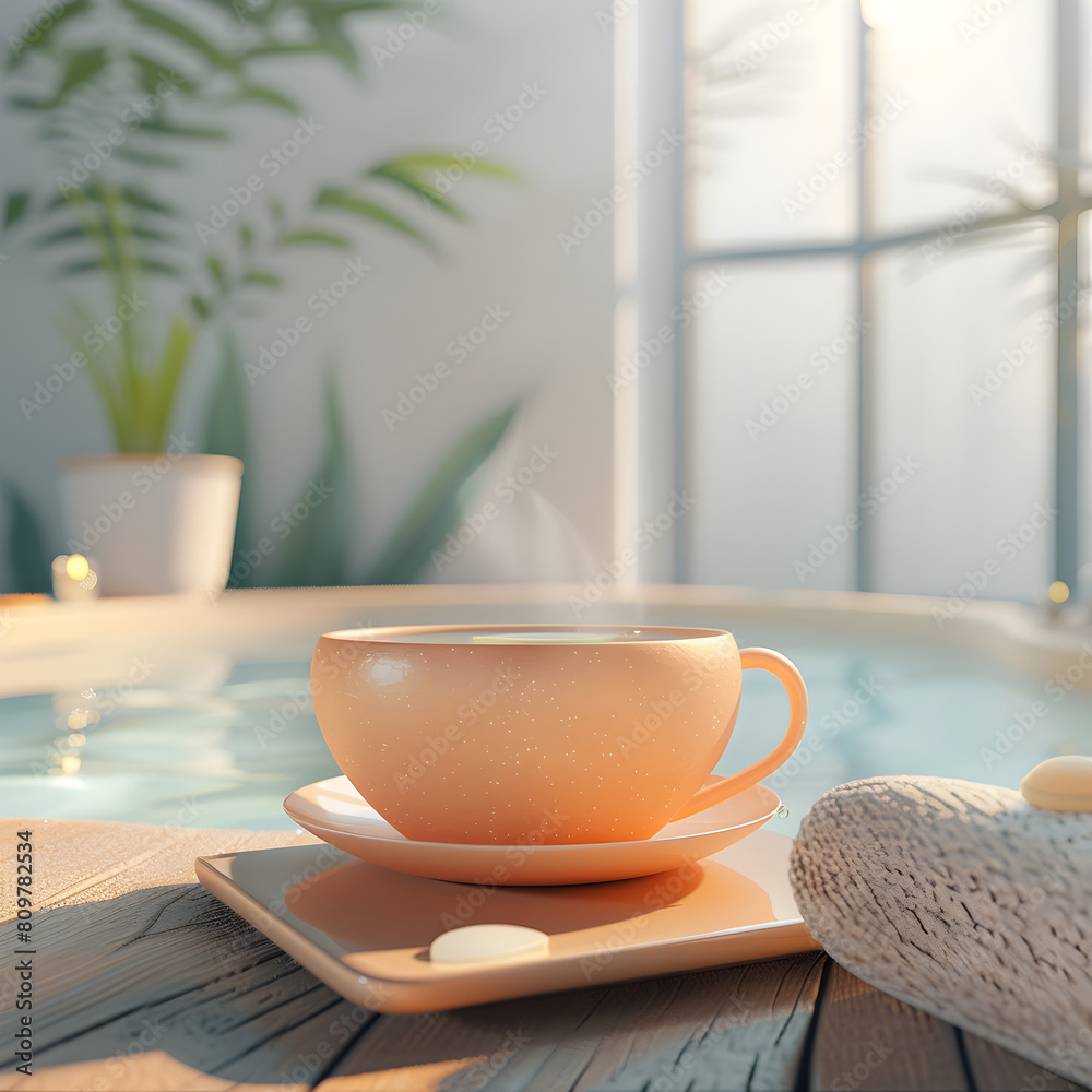 Minimalist Herbal Tea Cup with Relaxing Spa Backdrop for Advertising and Social Media Minimalist Herbal Tea Cup with Relaxing Spa Backdrop for Advertising and Social Media