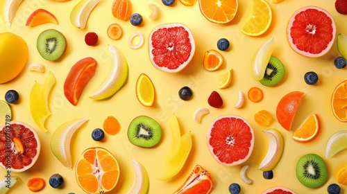 Flowing layout of rotating fruits forming a flowing pattern