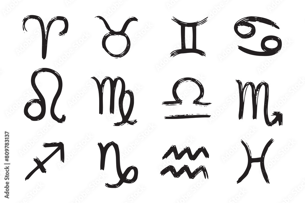 Exotic Sign Hand drawn zodiac signs. Doodle Esoteric symbol set. Astrology clipart ...