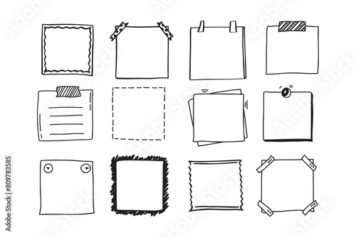 Handdrawn set of square scribbles frame. Doodle line empty frames