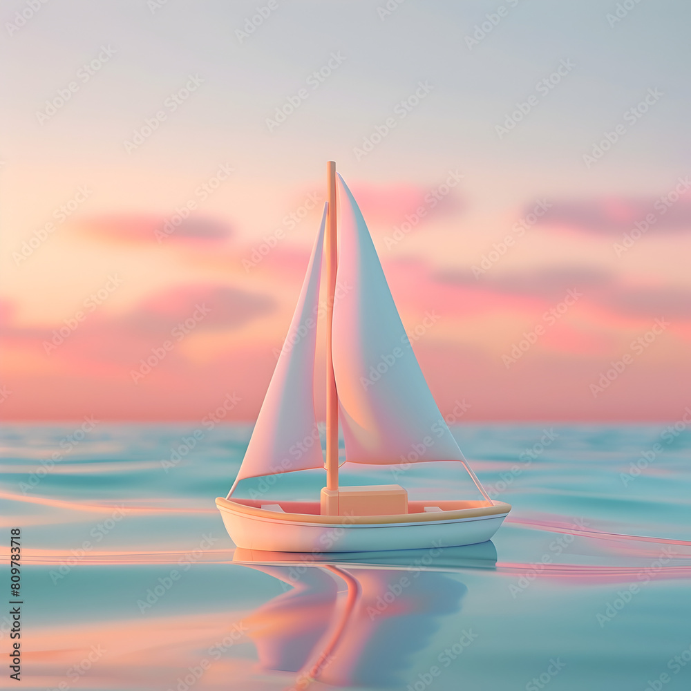 Tranquil Sailboat Adrift on a Serene Sunset Ocean with Pastel Skies and Reflections