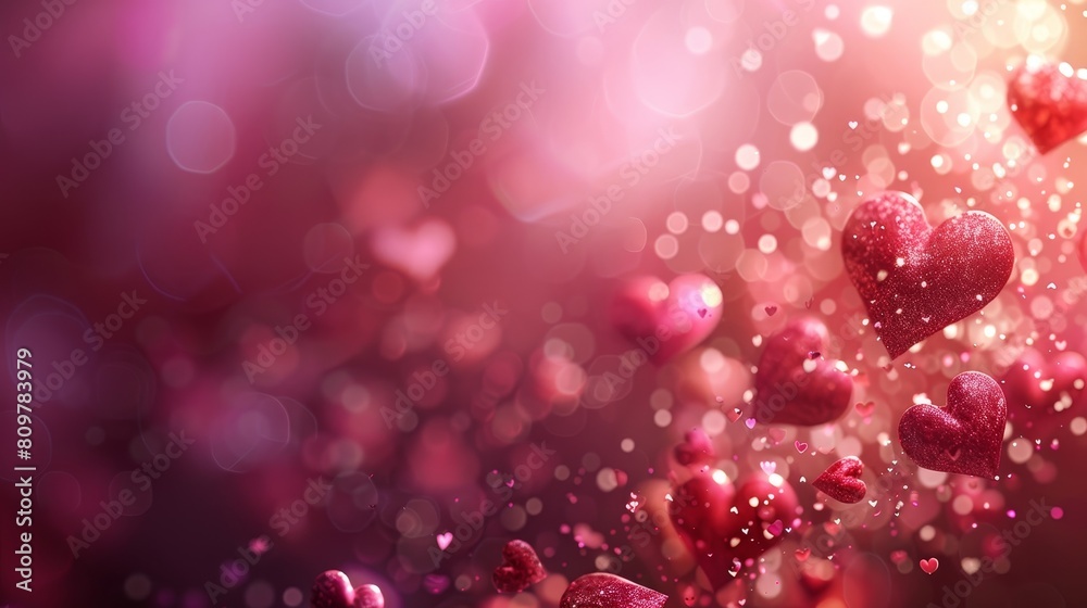 A romantic Valentine background featuring hearts flying on the right side A romantic Valentine background featuring hearts flying on the right side
