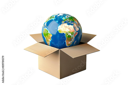 3D Render of a Globe in Cardboard Box on transparent Background