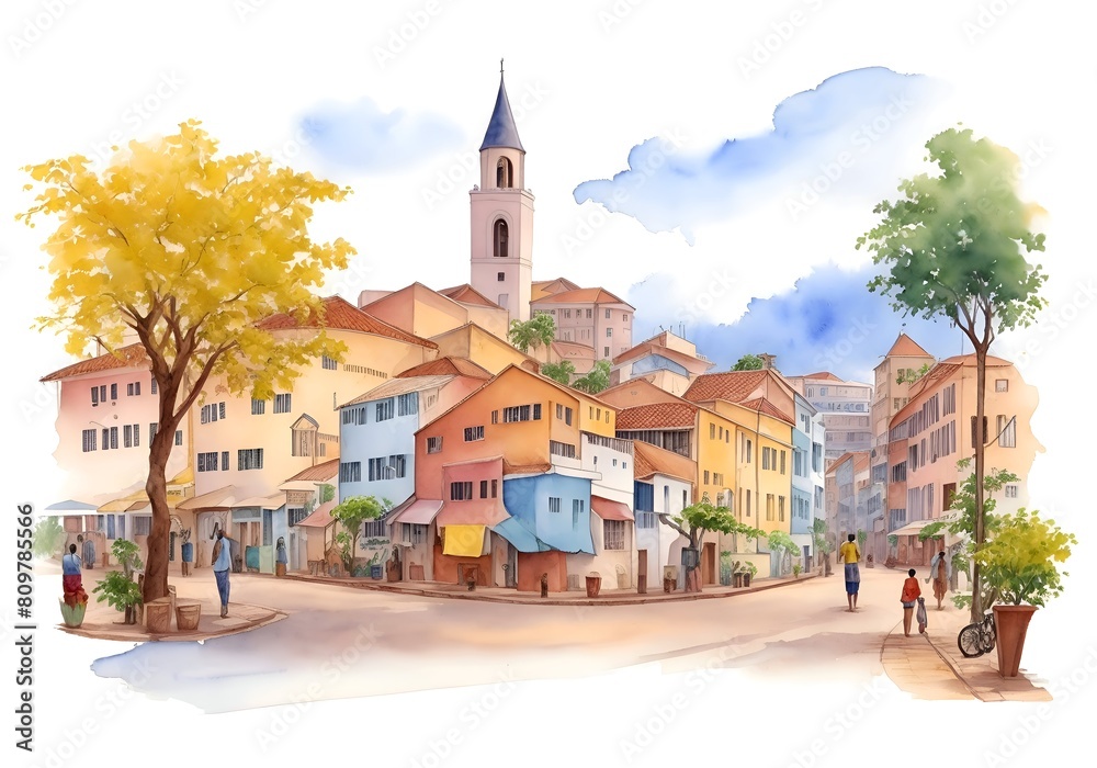 Guinea Bissau Country Landscape Watercolor Illustration Art Guinea Bissau Country Landscape Watercolor Illustration Art