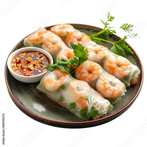 Front view of Canh Bun with Vietnamese crab and pork vermicelli soup, featuring a flavorful broth, vermicelli noodles, and various meats, on a white transparent background photo