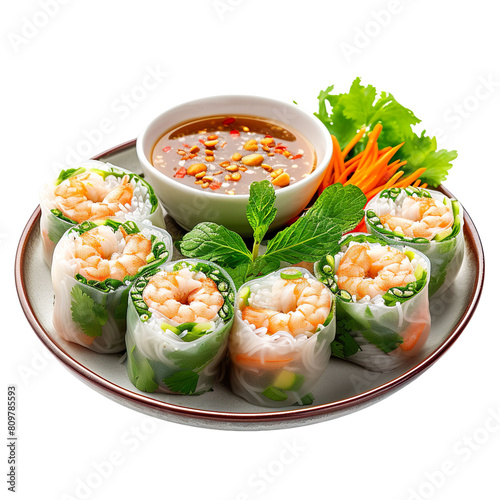 Front view of Canh Chua with Vietnamese sour soup, featuring tamarind broth, fish, shrimp, vegetables, and herbs, on a white transparent background photo