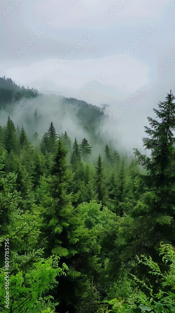 Majestic spruce forests cloaked in mist