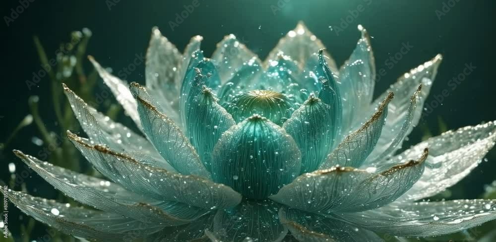 flower blue lotus with water drops, neon glow, random background