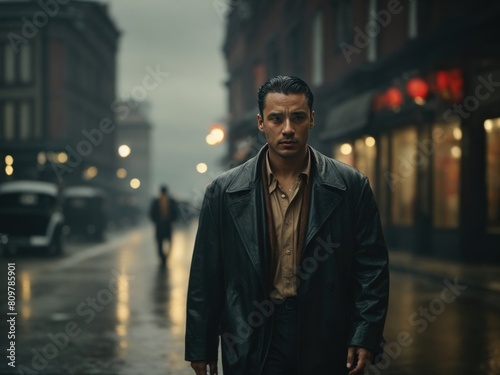 A man walking lonely on a dark rainy day © sunil