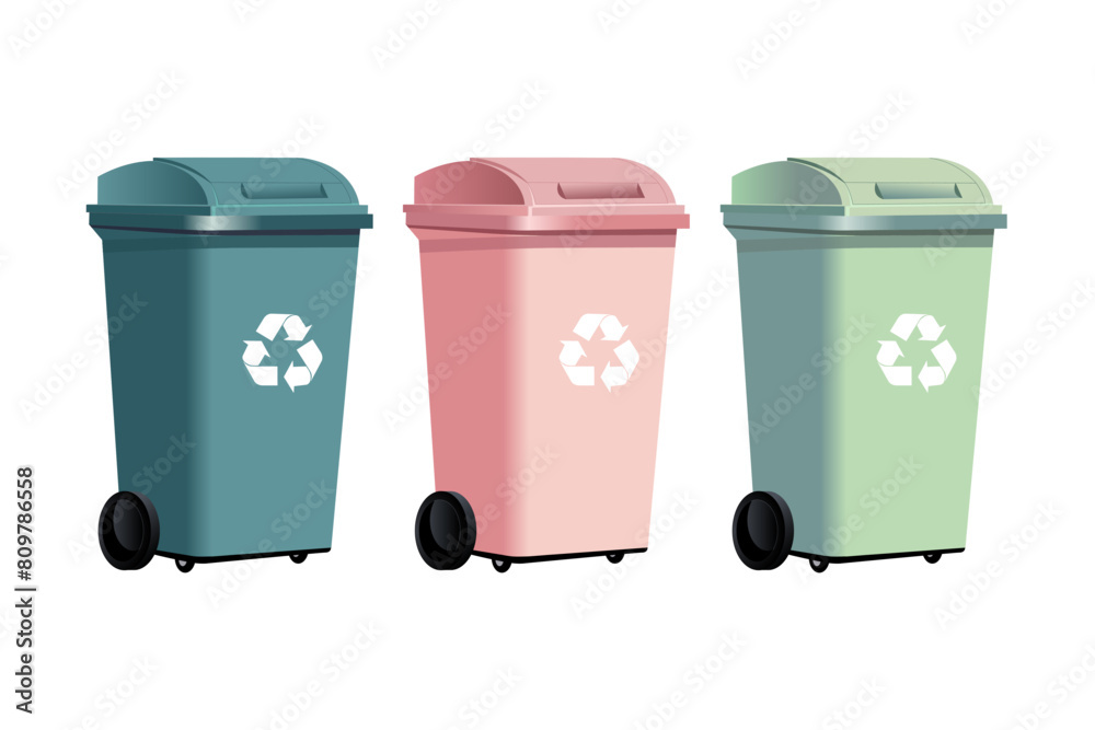 Flat illustration of street garbage bins Flat illustration of street garbage bins