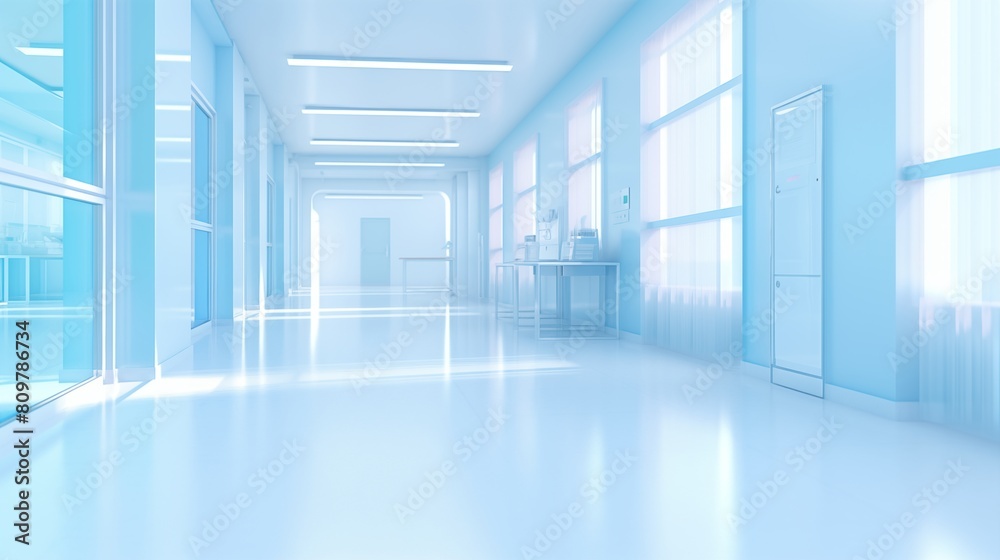 Blurred interior of hospital - abstract medical background.