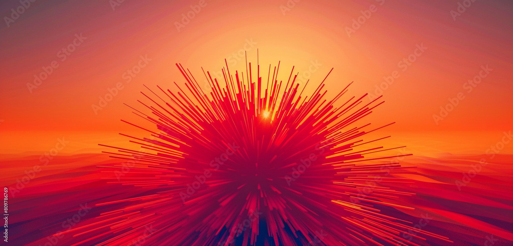 Abstract fiery red and orange sunbursts spread over a twilight gradient. Abstract fiery red and orange sunbursts spread over a twilight gradient.