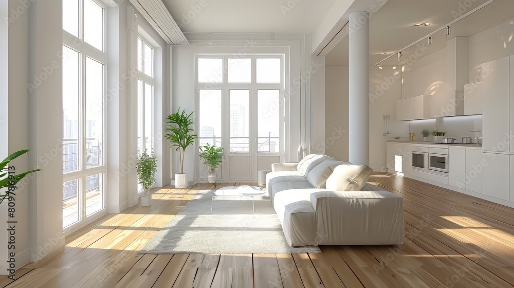 Fototapeta premium Minimalist interior design with ample space