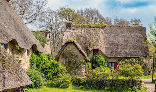 Kerhinet, Saint-Lyphard, Brittany, France: Thatched cottages in Kerhinet Historic Village at Briere Natural Park