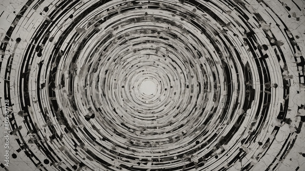 Intriguing optical illusion created by spiral pattern of black, white lines leading to central light point. This mesmerizing vortex captivates viewers with its complexity, depth. Intricate patterns. Intriguing optical illusion created by spiral pattern of black, white lines leading to central light point. This mesmerizing vortex captivates viewers with its complexity, depth. Intricate patterns.