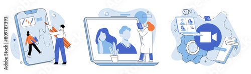 Online communication. Vector illustration. Online communication has transformed society by bridging geographical boundaries Successful partnerships are built on open and transparent online Successful