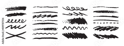 Grunge lines, hand drawn Rough strokes. Texture charcoal or pencil drawing. Crayon scribbles set. 