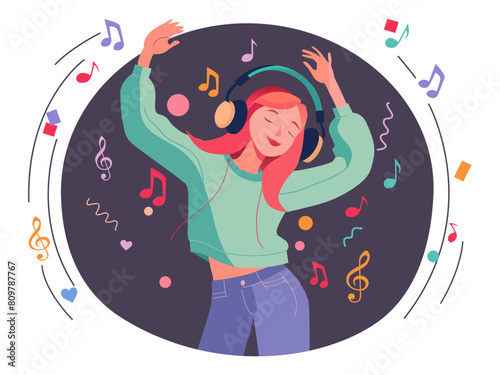 Girl with headphones listening to music. 