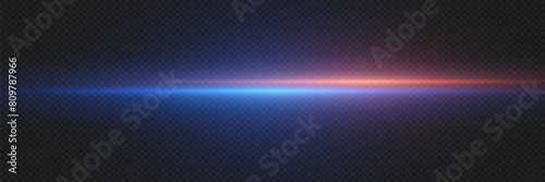 Movement of a high-speed red-blue line, the effect of lightning and a bright flash on a transparent background