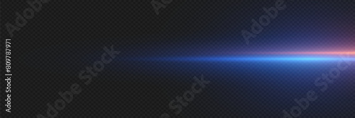 Movement of a high-speed red-blue line, the effect of lightning and a bright flash on a transparent background