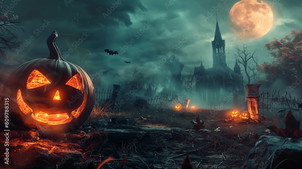 A Halloween background set in a different historical period or futuristic setting