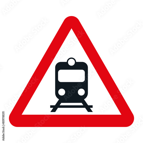 Obraz na plátně DANGER TRAFFIC SIGNS OF SPAIN, P-8 - Level crossing without barriers - SVG
