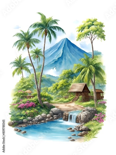 Honduras Country Landscape Watercolor Illustration Art