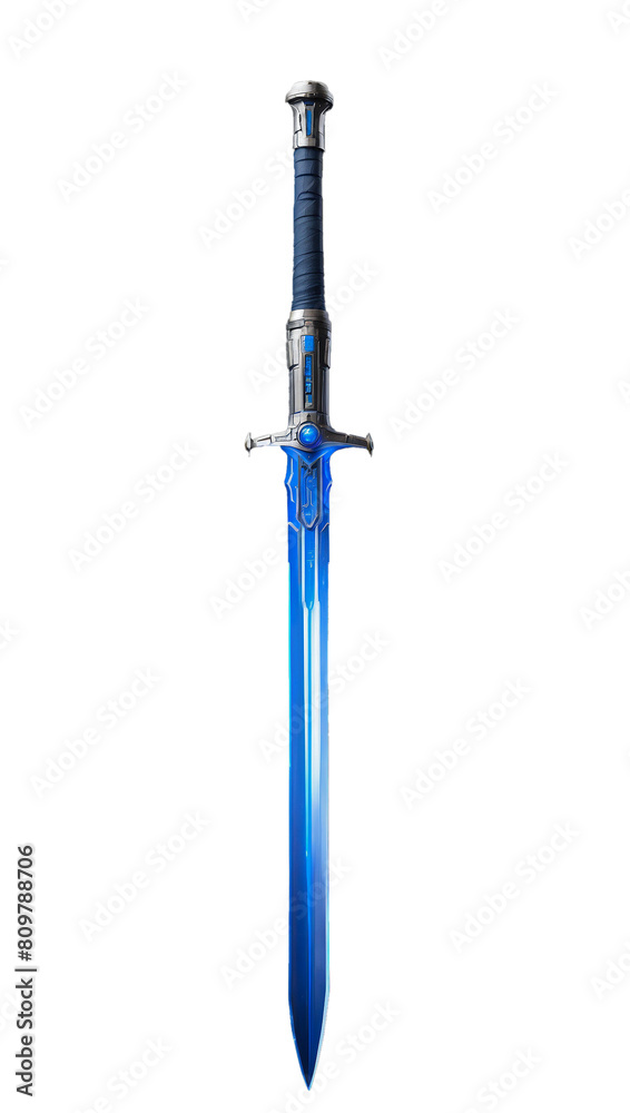 Isolated blue blade sword. Medieval objects.