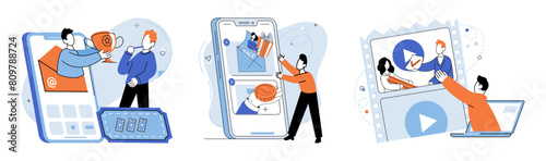 Video marketing vector illustration. Effective management ensures seamless execution video marketing initiatives Social media platforms have become integral for promoting and sharing video marketing