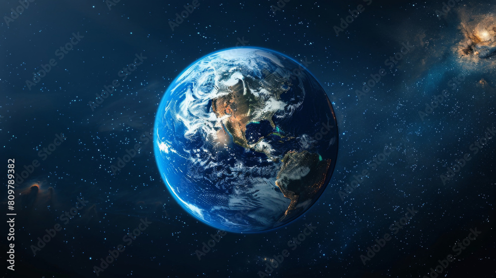 A beautiful high-resolution image of earth from space, set against a starry galaxy backdrop A beautiful high-resolution image of earth from space, set against a starry galaxy backdrop